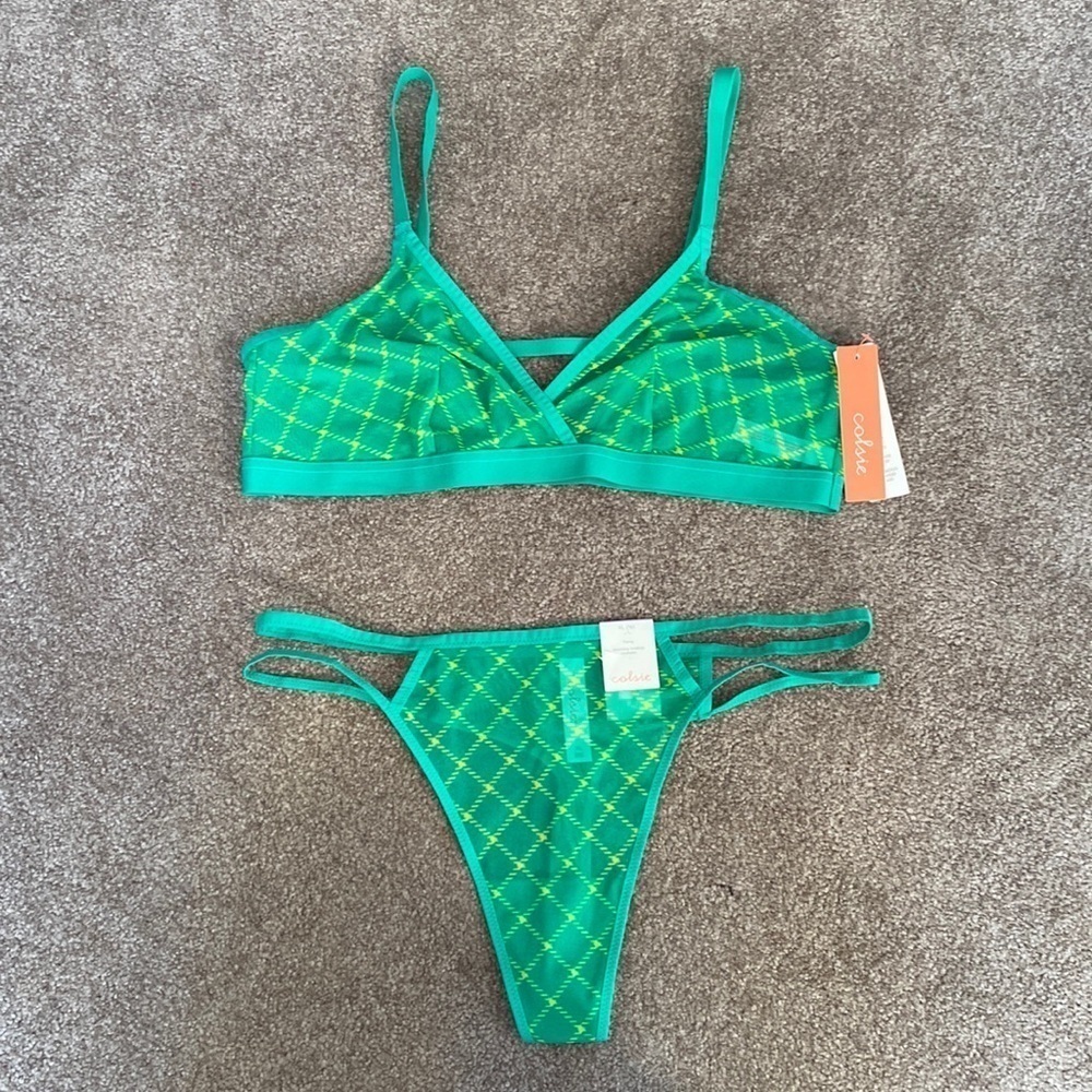 Target - Colsie - Green Plaid Mesh Bralette & Thong Set​​​​​​​​​